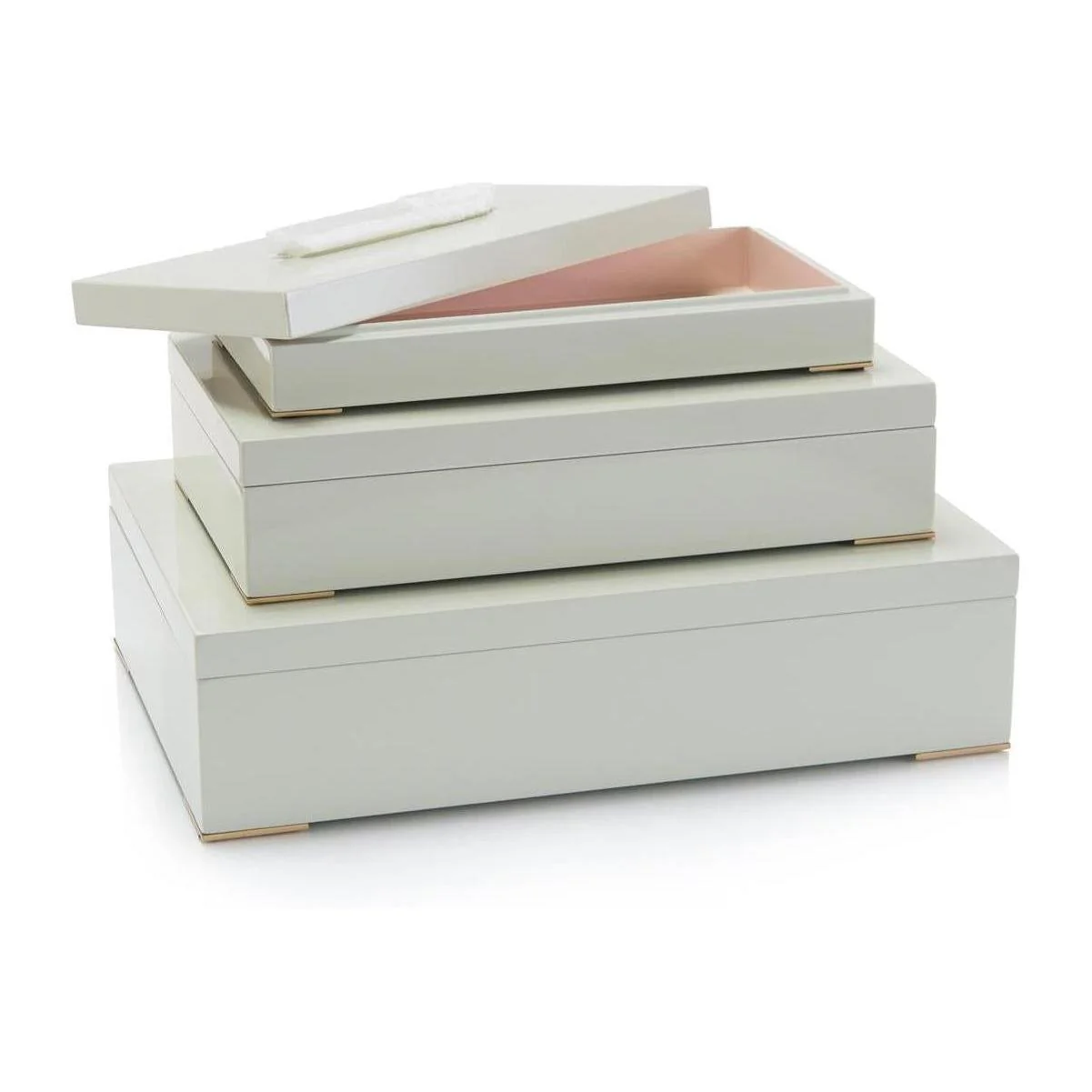 John Richard Decor Set of Three Boxes Topped in Selenite - Image 2