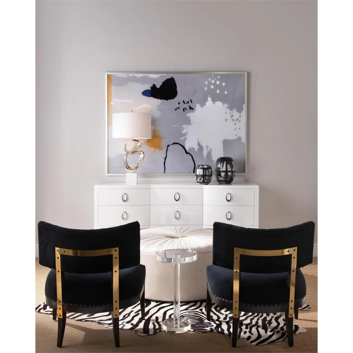 John Richard Decor Set of Two Black-and-White Glass Vases - Image 4