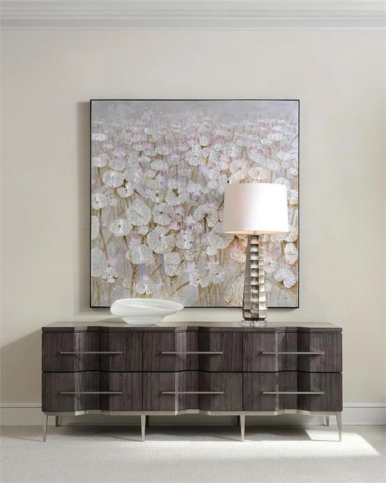 John Richard Teng Fei's Silver Lily Pond Wall Art - Image 2