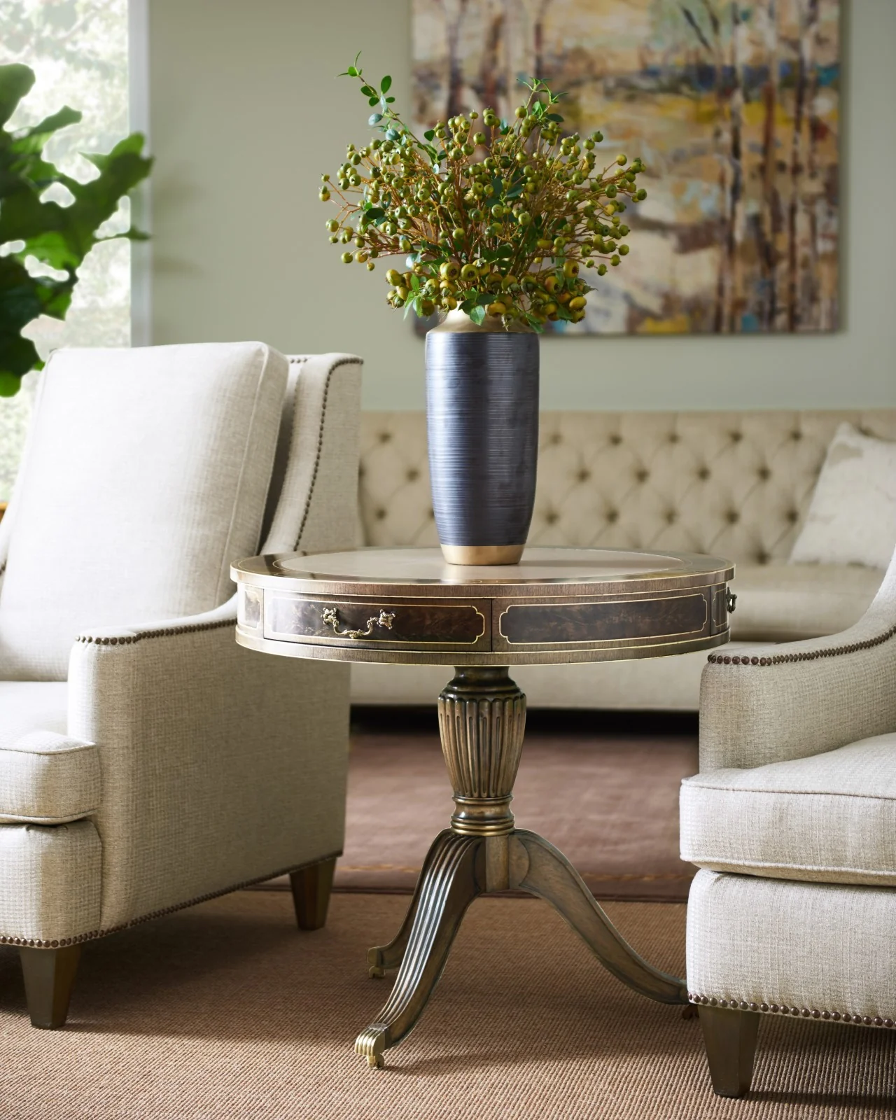 Jonathan Charles Buckingham Bleached Mahogany Drum Table - Image 5