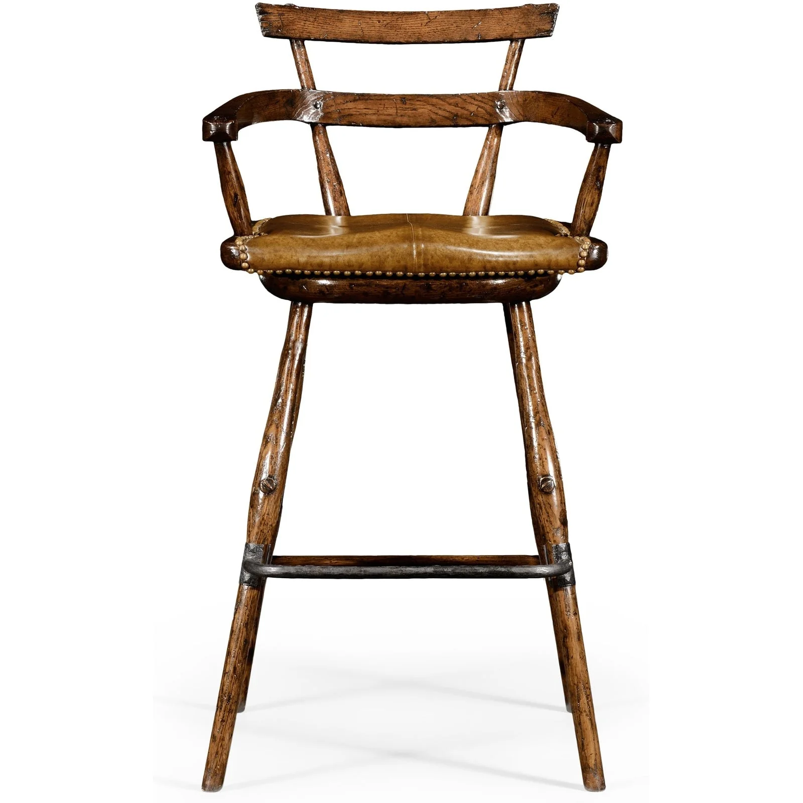 Jonathan Charles Buckingham Oak Arm Barstool with Studded Leather Seat (494315-AC-TDO) - Image 2