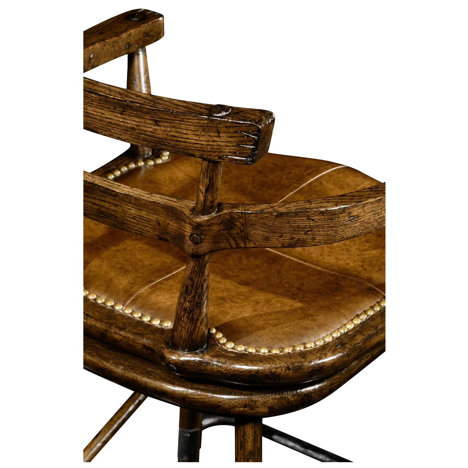 Jonathan Charles Buckingham Oak Arm Barstool with Studded Leather Seat (494315-AC-TDO) - Image 4