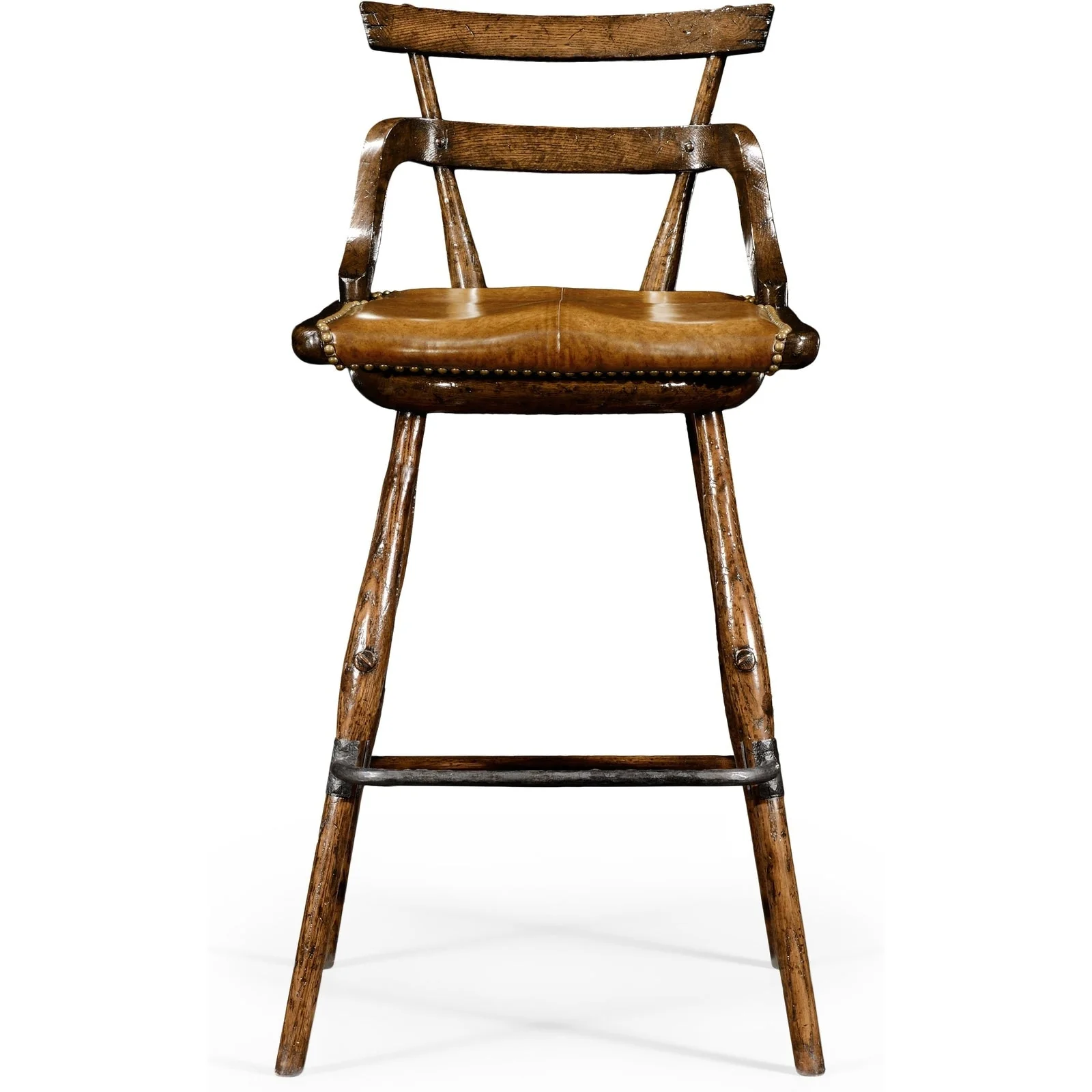 Jonathan Charles Buckingham Oak Barstool with Studded Leather Seat (494315-SC-TDO) - Image 2