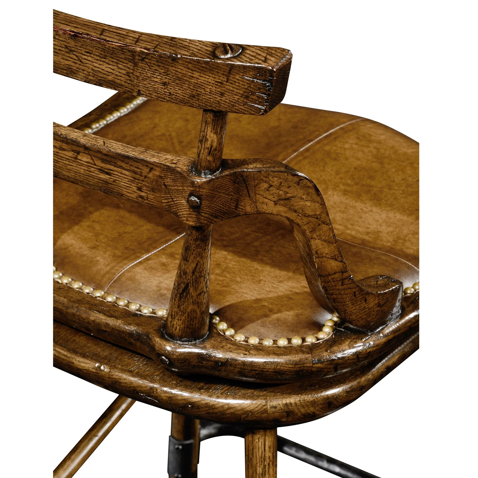 Jonathan Charles Buckingham Oak Barstool with Studded Leather Seat (494315-SC-TDO) - Image 3