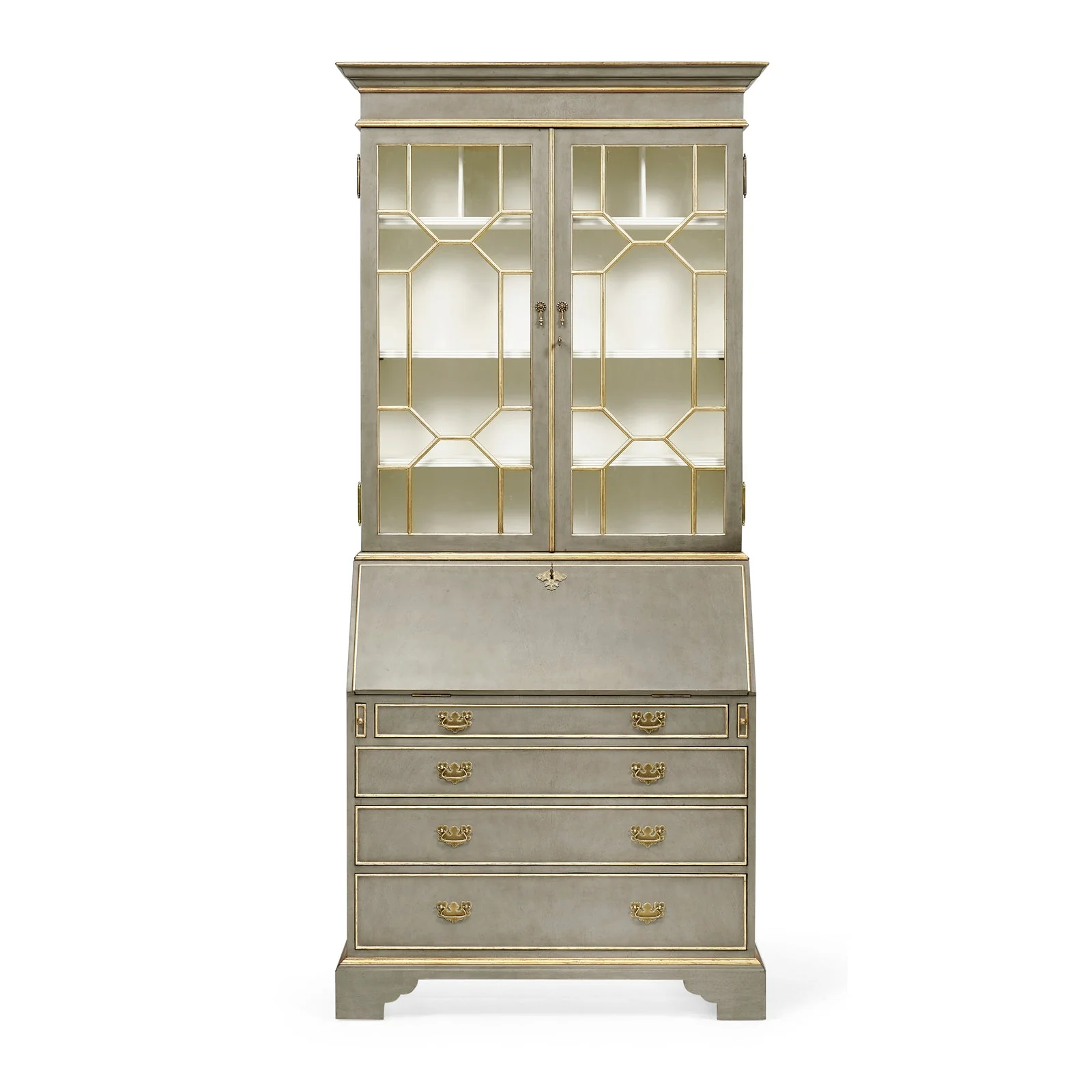 Jonathan Charles Buckingham Georgian Grey & Gilded Secretary Cabinet (492260-PBG) - Image 2