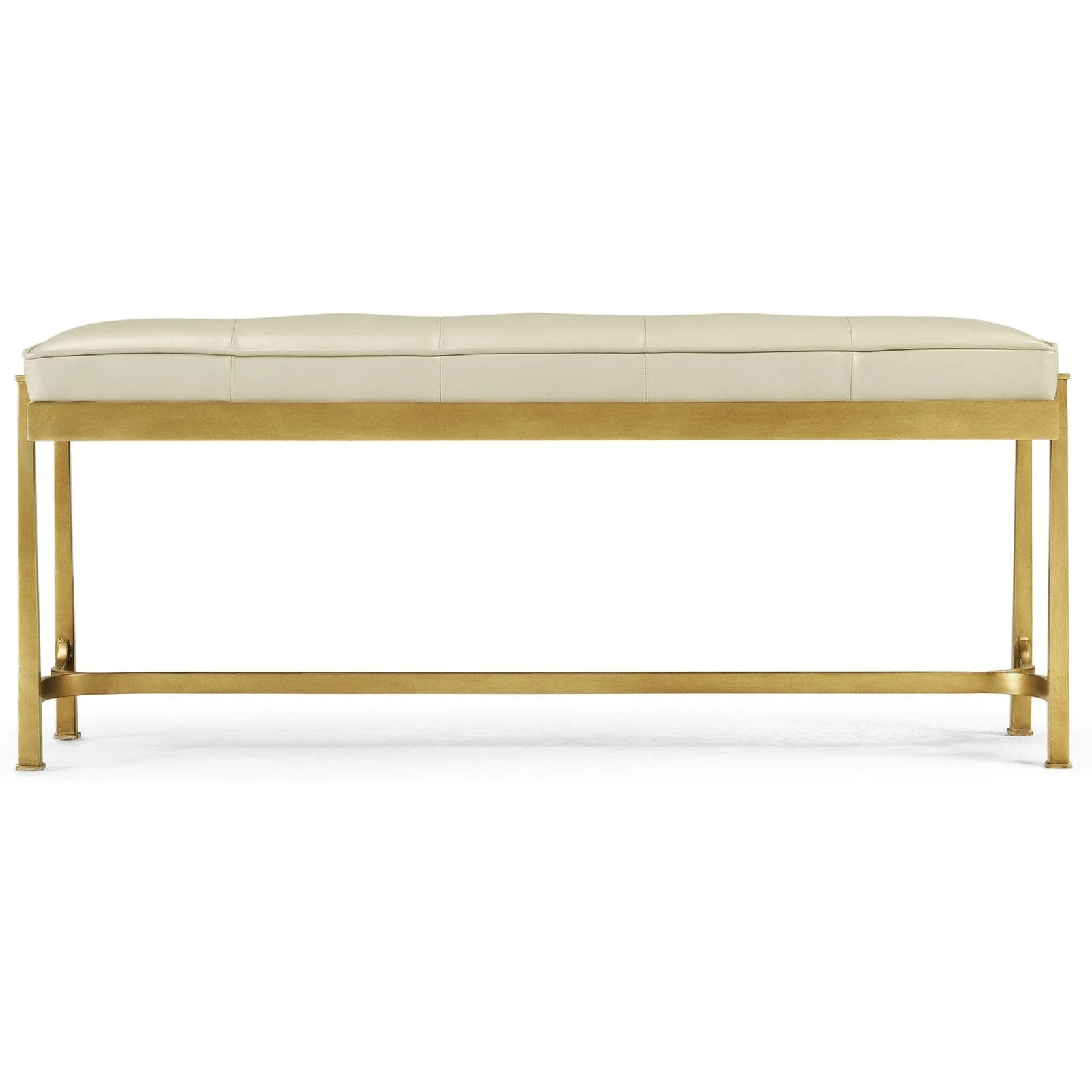 Jonathan Charles Luxe Gilded Iron & Cream Leather Bench (494150-G-L014) - Image 2