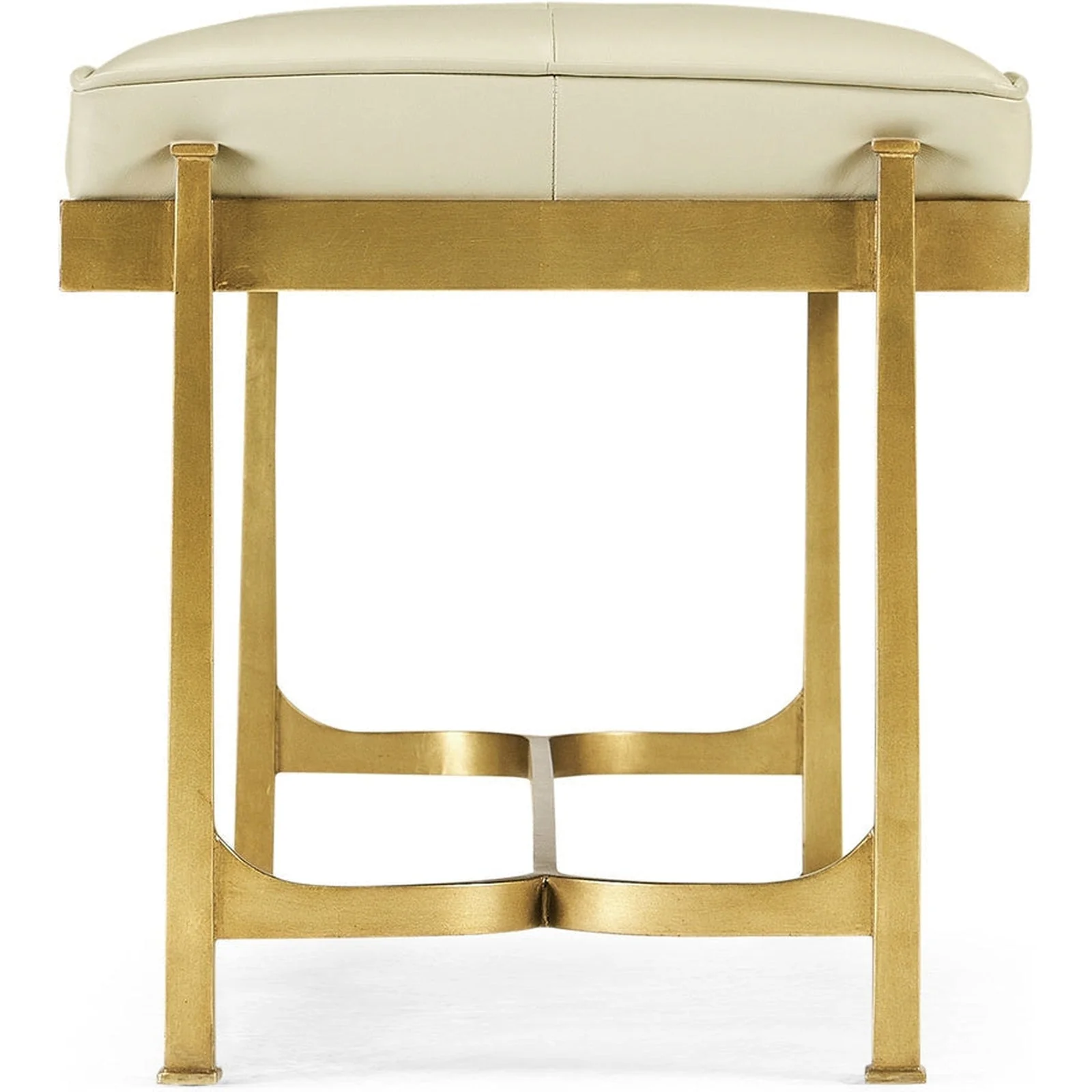 Jonathan Charles Luxe Gilded Iron & Cream Leather Bench (494150-G-L014) - Image 3
