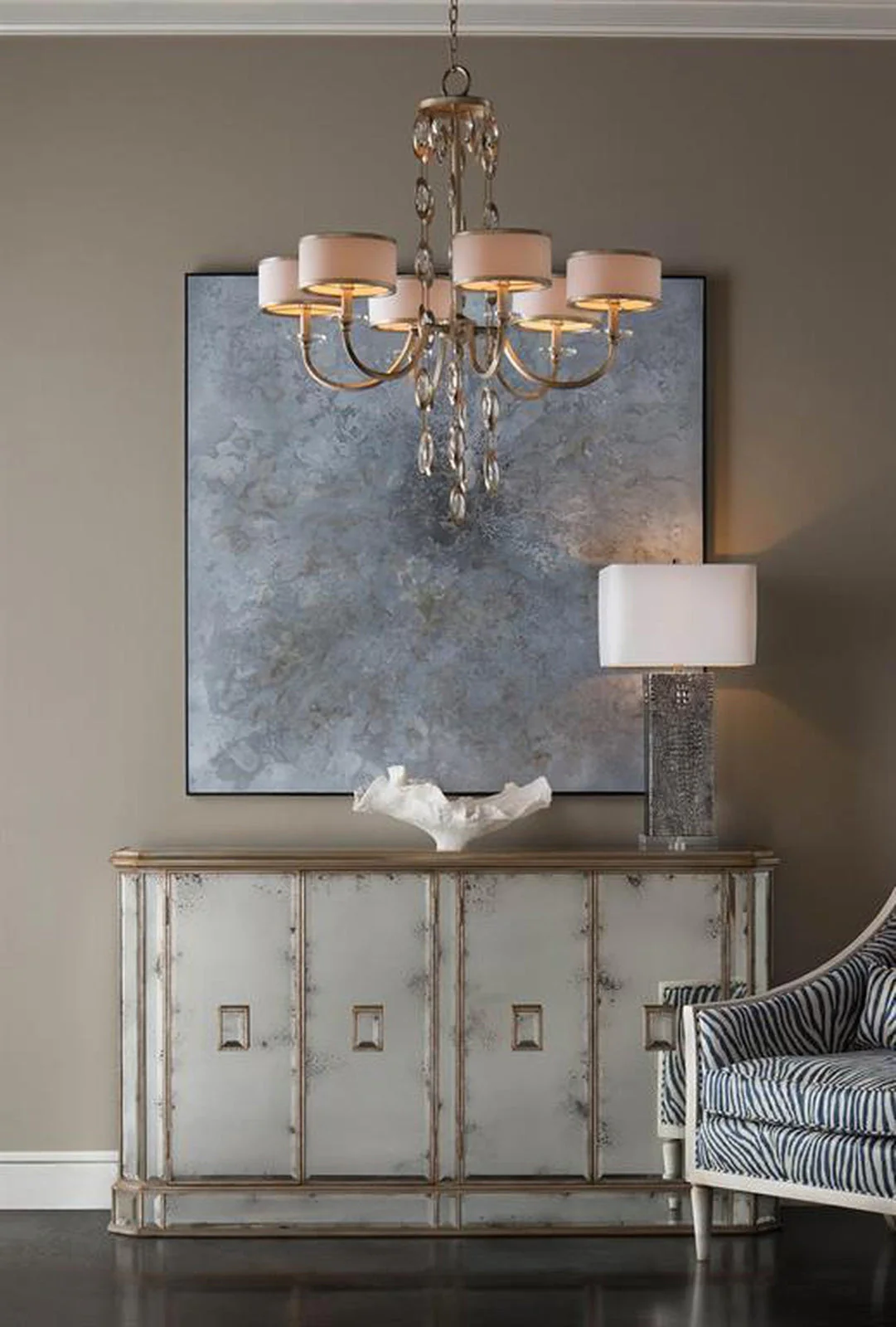 John Richard Juno Foxed Mirror Four Door Credenza - Image 2