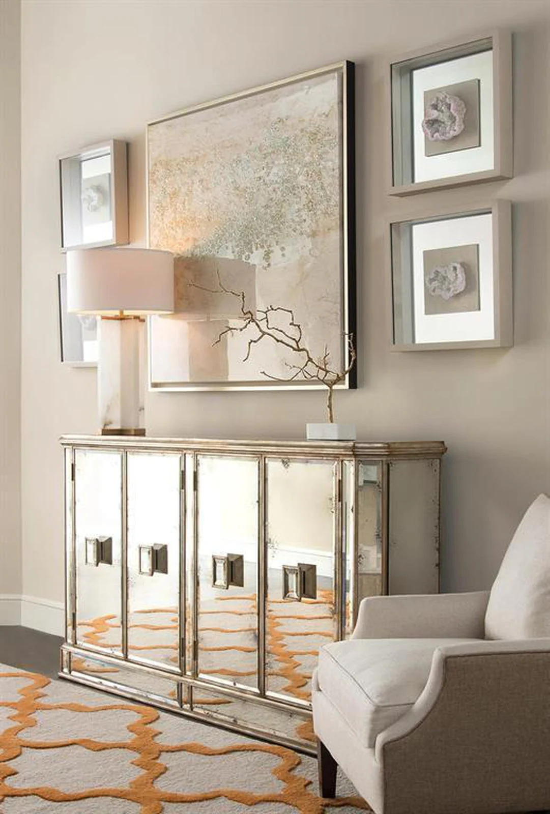 John Richard Juno Foxed Mirror Four Door Credenza - Image 3