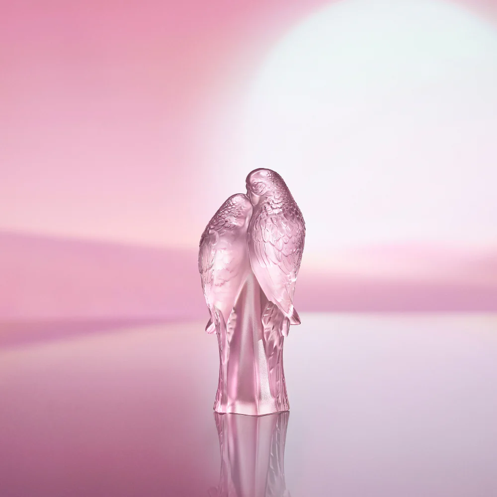 Lalique 2 Parakeets Pink Sculpture - Image 2