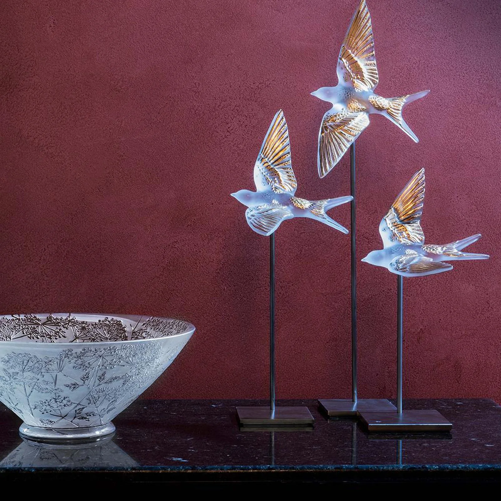 Lalique Swallow Wings Down Wall Sculpture - Image 4