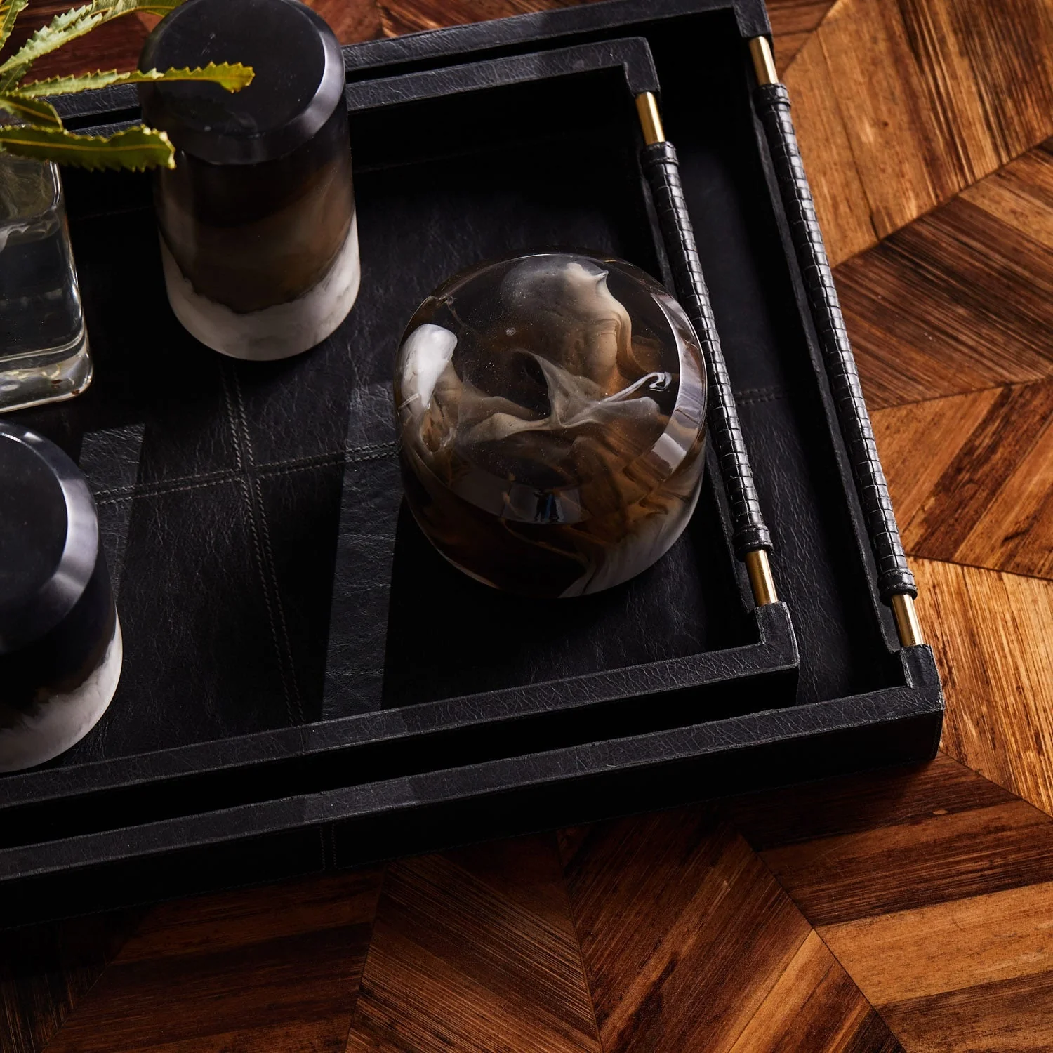 Lenora Leather Tray - Set of 2 - Image 2