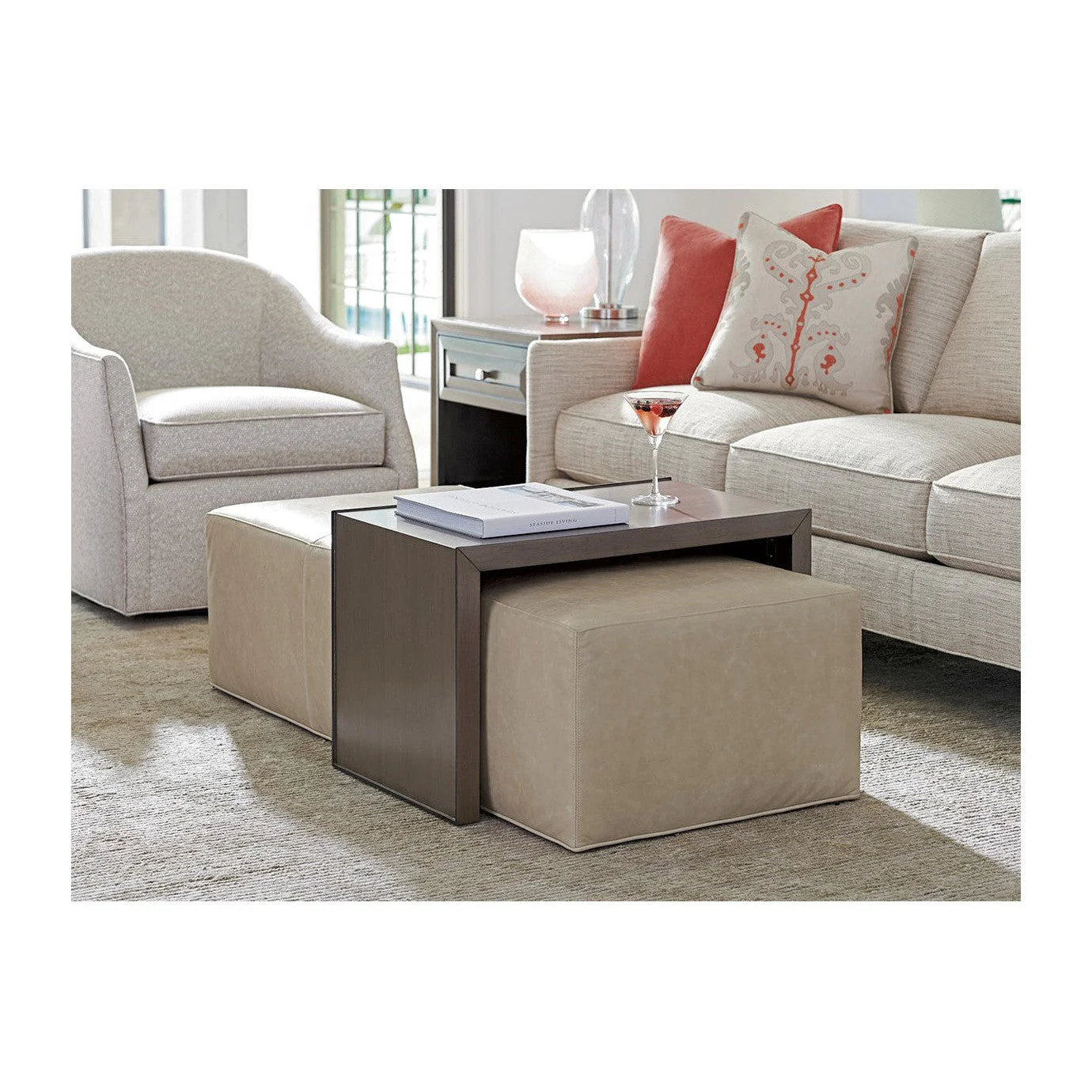 Lexington Ariana Savona Leather Cocktail Ottoman With Slide - Image 2