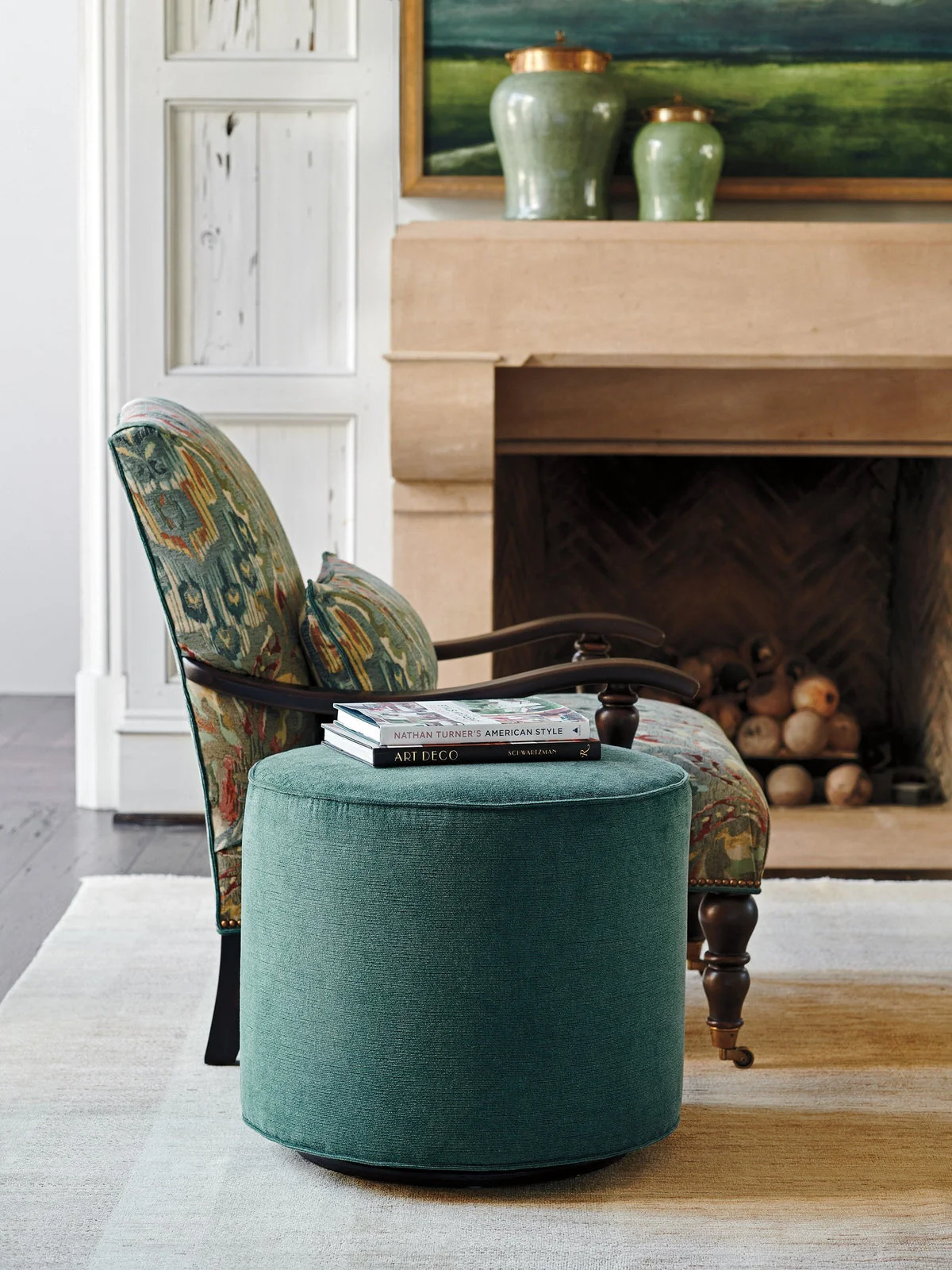 Lexington Upholstery Silverado Waverly Swivel Ottoman - Image 2