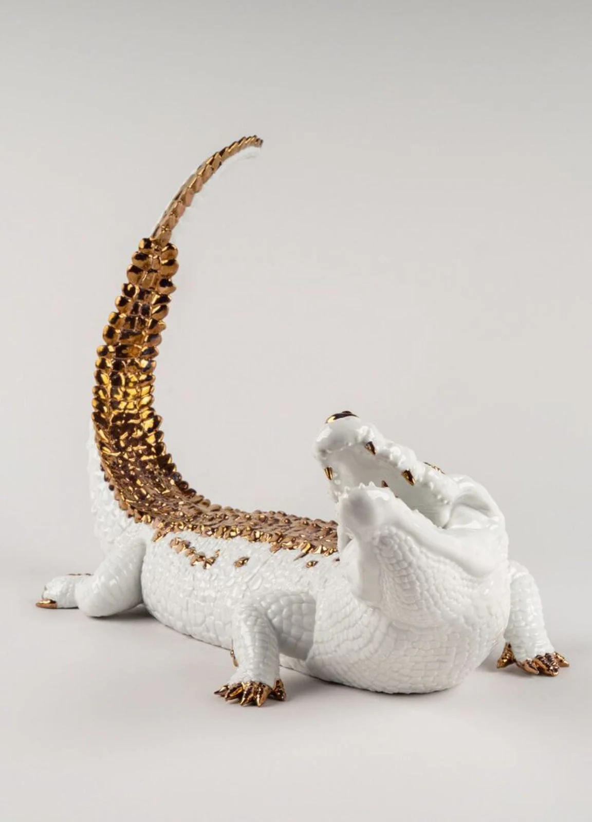 Lladro Crocodile Figurine White and Copper - Image 2