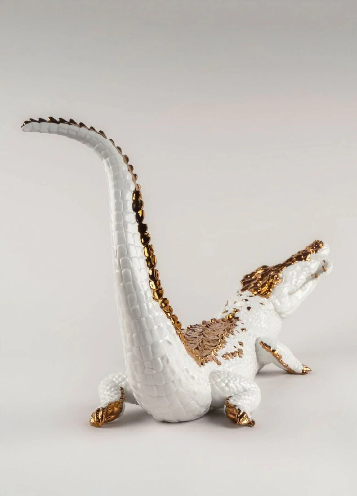 Lladro Crocodile Figurine White and Copper - Image 3