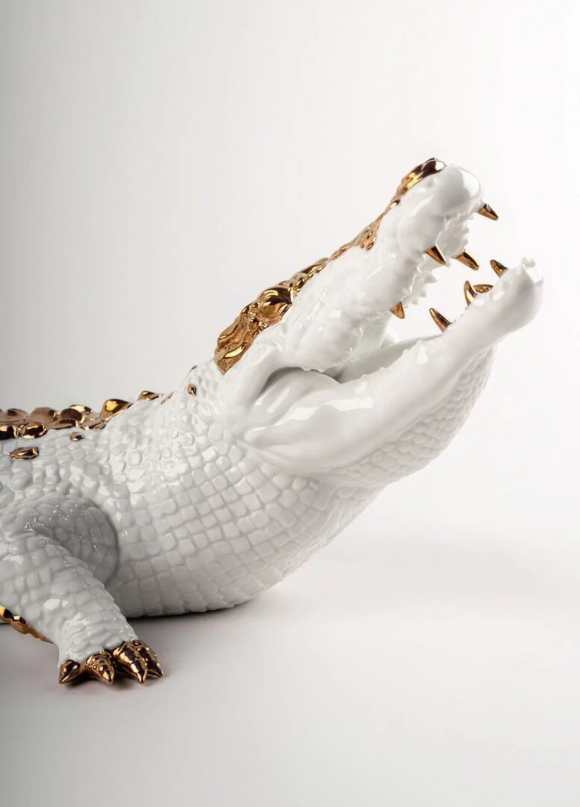 Lladro Crocodile Figurine White and Copper - Image 5