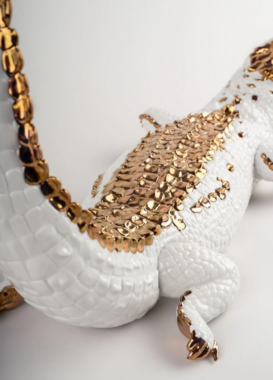 Lladro Crocodile Figurine White and Copper - Image 7