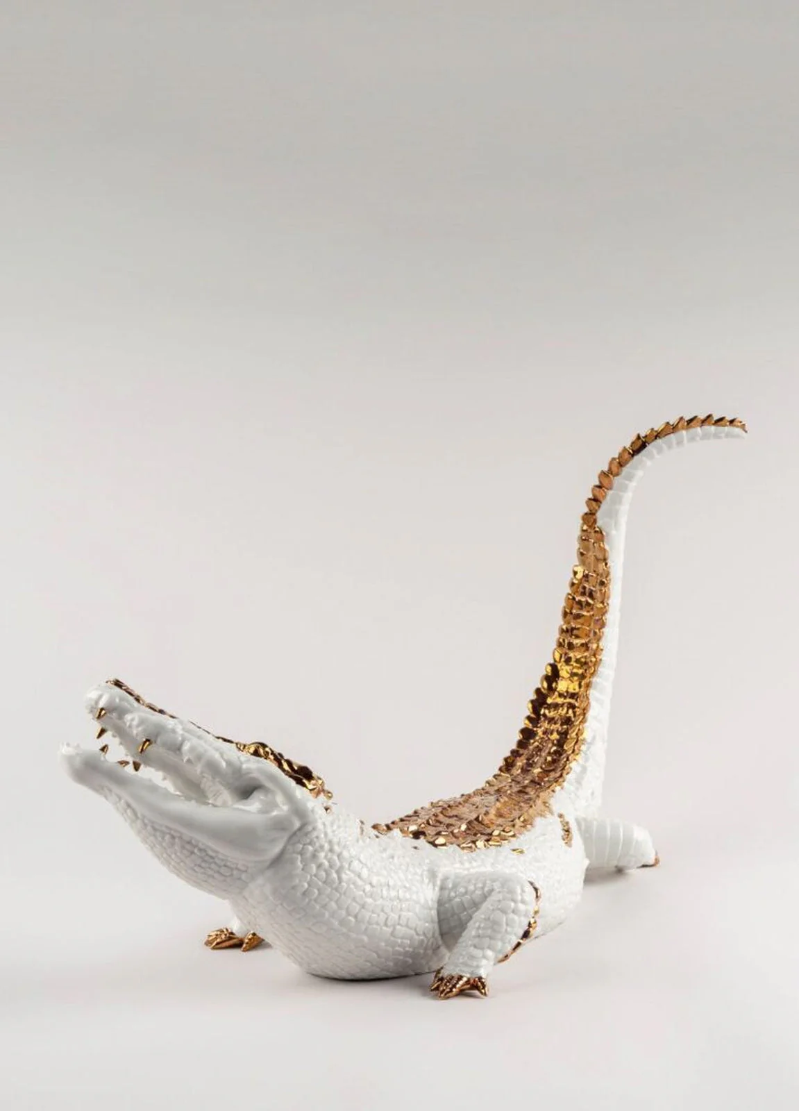 Lladro Crocodile Figurine White and Copper - Image 8