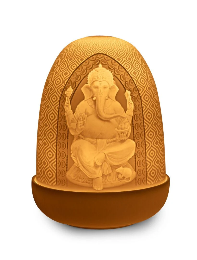 Lladro Lord Ganesha & Goddess Lakshmi Dome Lamp - Image 4