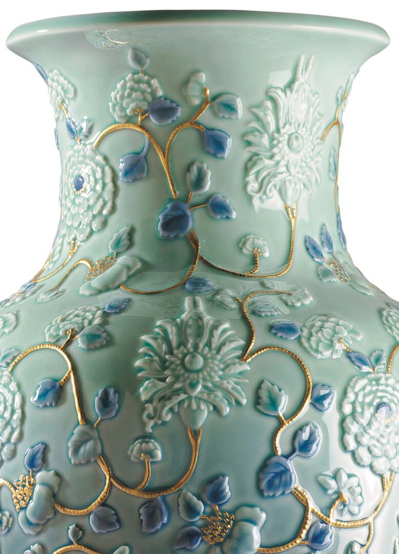 Lladro Peonies Vase Golden Lustre - Image 2