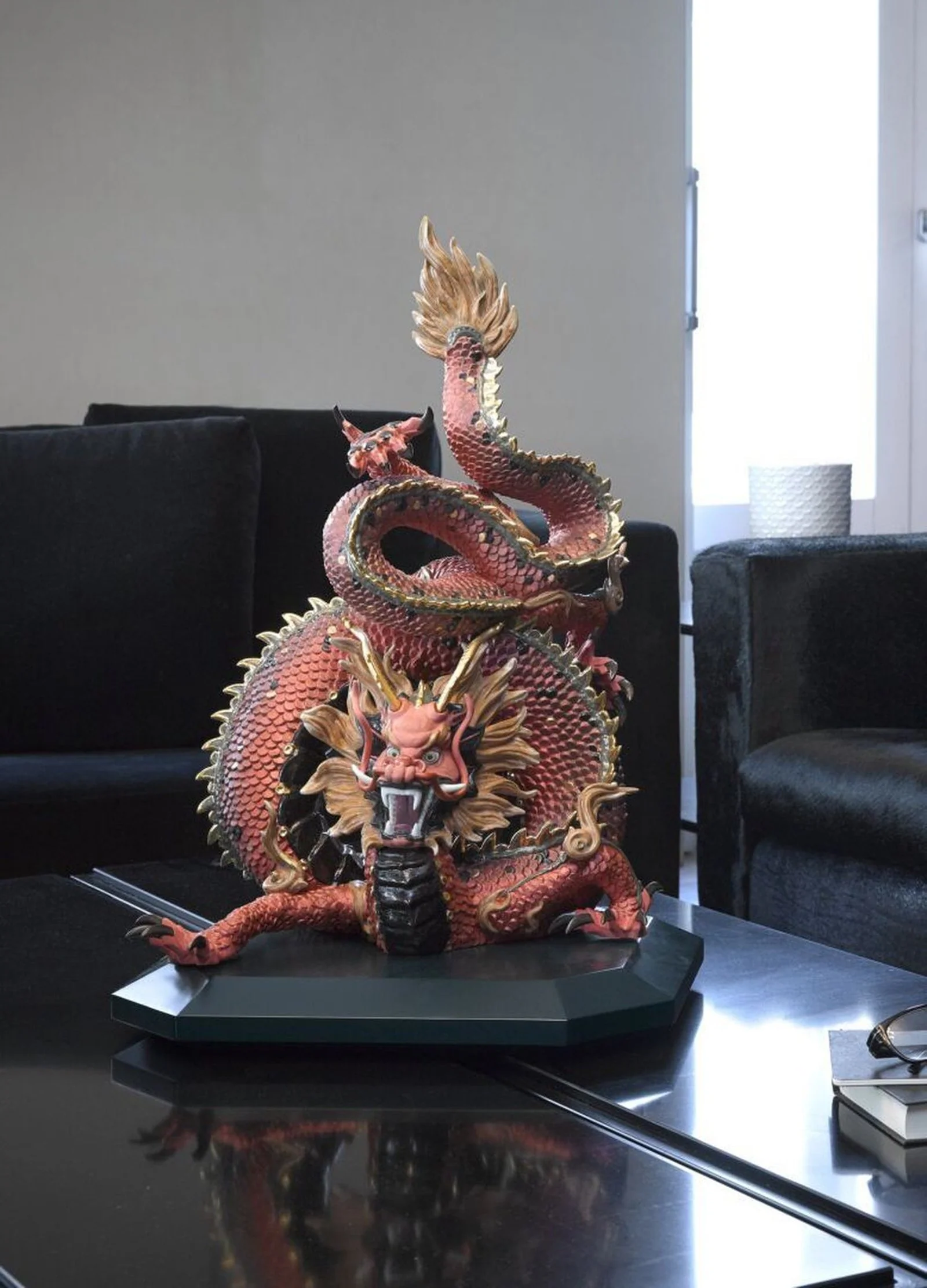 Lladro Protective Dragon Sculpture Golden Luster and Red - Limited Edition - Image 3