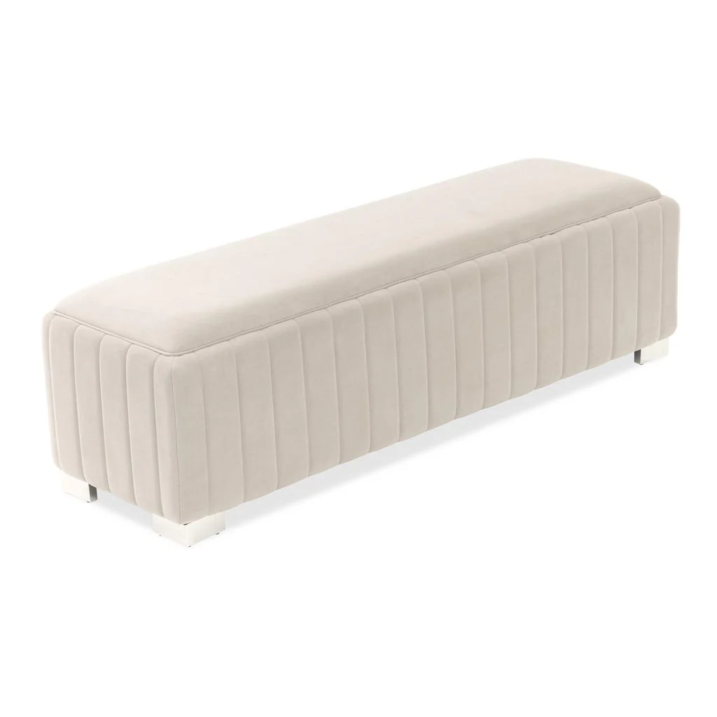 Michael Amini Amaryllis Velvet Accent Bench - Taupe/Chrome - Image 2