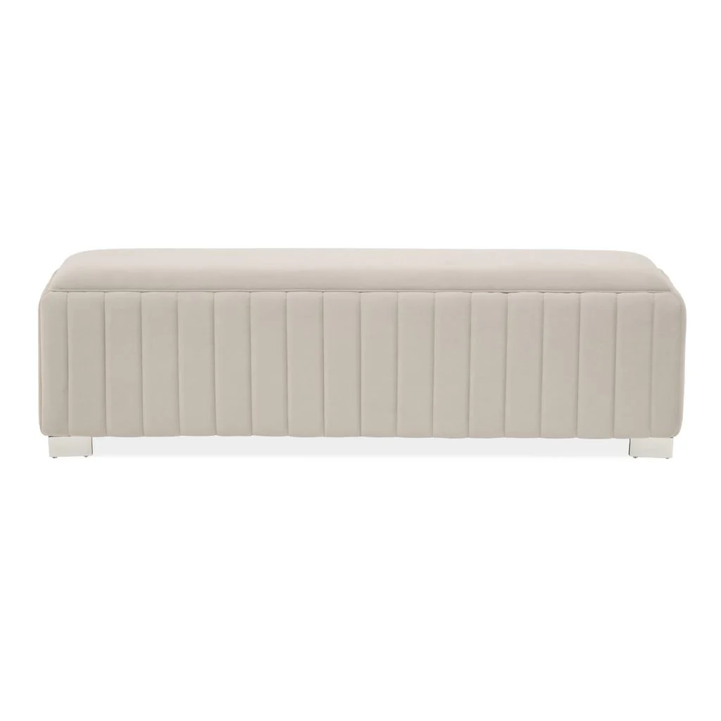 Michael Amini Amaryllis Velvet Accent Bench - Taupe/Chrome - Image 3