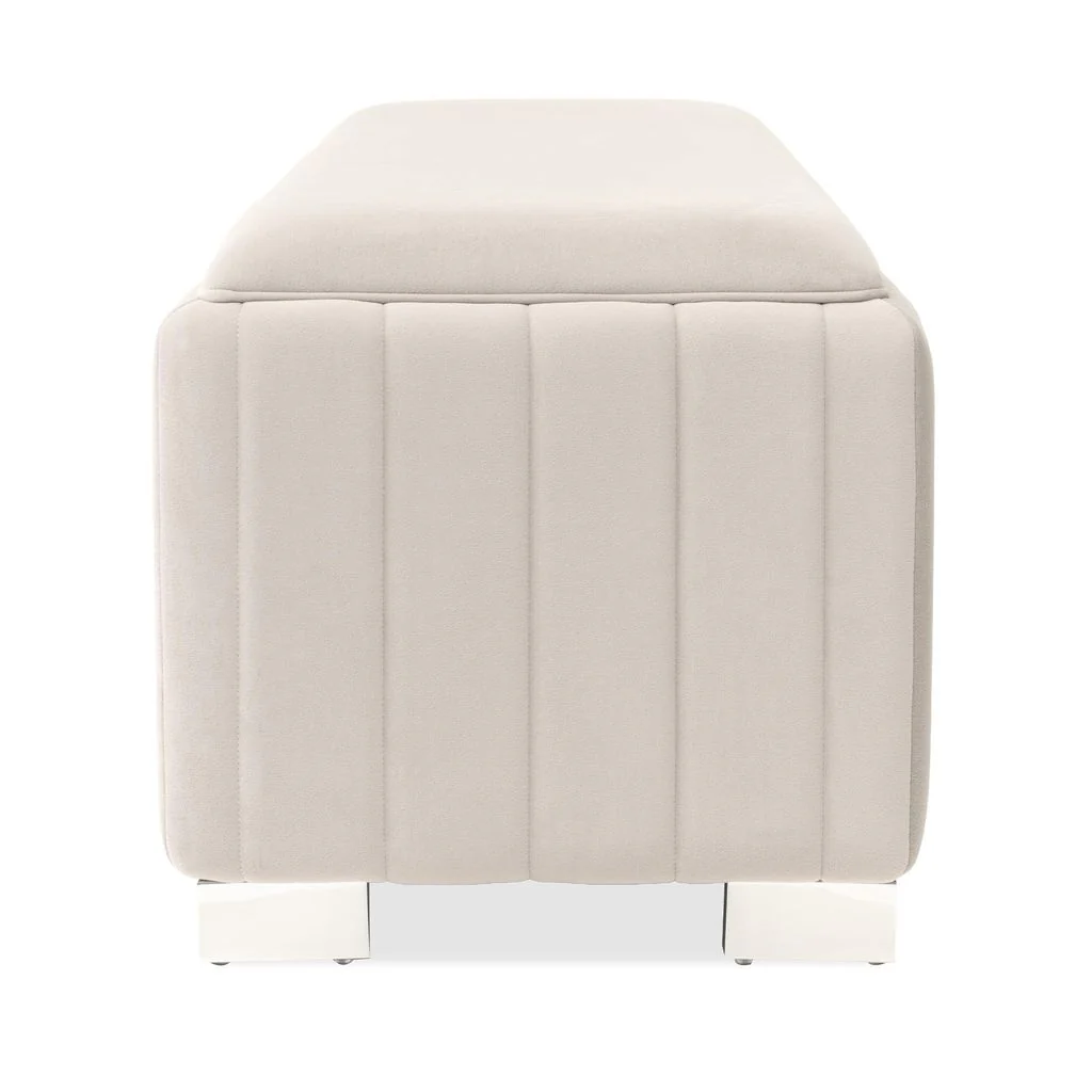 Michael Amini Amaryllis Velvet Accent Bench - Taupe/Chrome - Image 4