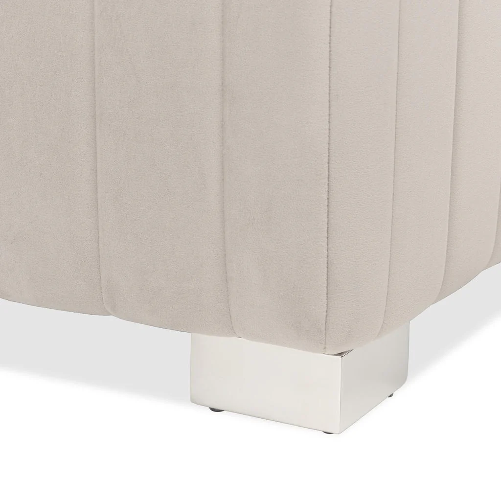 Michael Amini Amaryllis Velvet Accent Bench - Taupe/Chrome - Image 5
