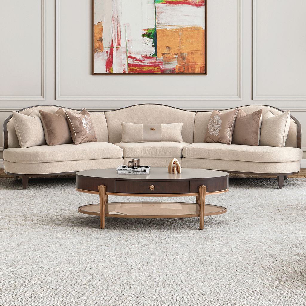 Michael Amini Camellia Field 3-Piece Chenille Sofa - Linen/Warm Pecan - Image 17