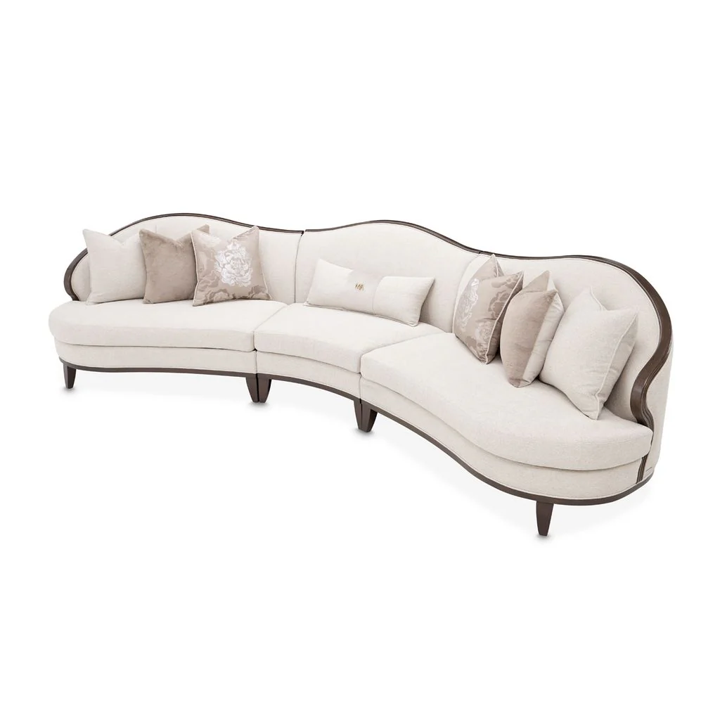 Michael Amini Camellia Field 3-Piece Chenille Sofa - Linen/Warm Pecan - Image 4
