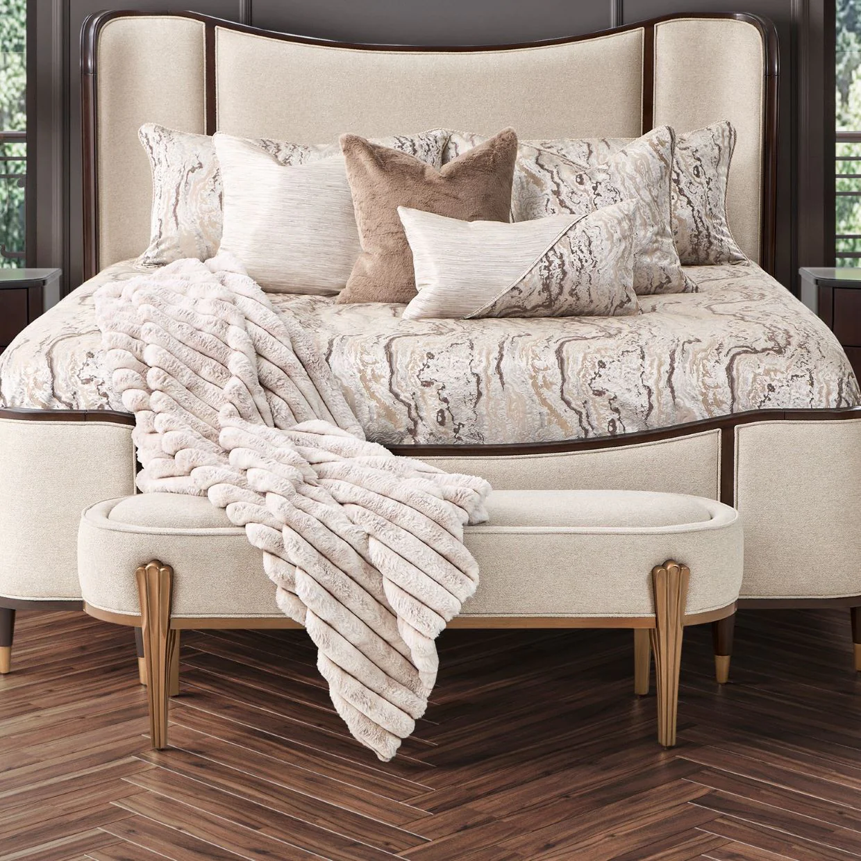 Michael Amini Camellia Field Caramel Accent Bench - Image 8