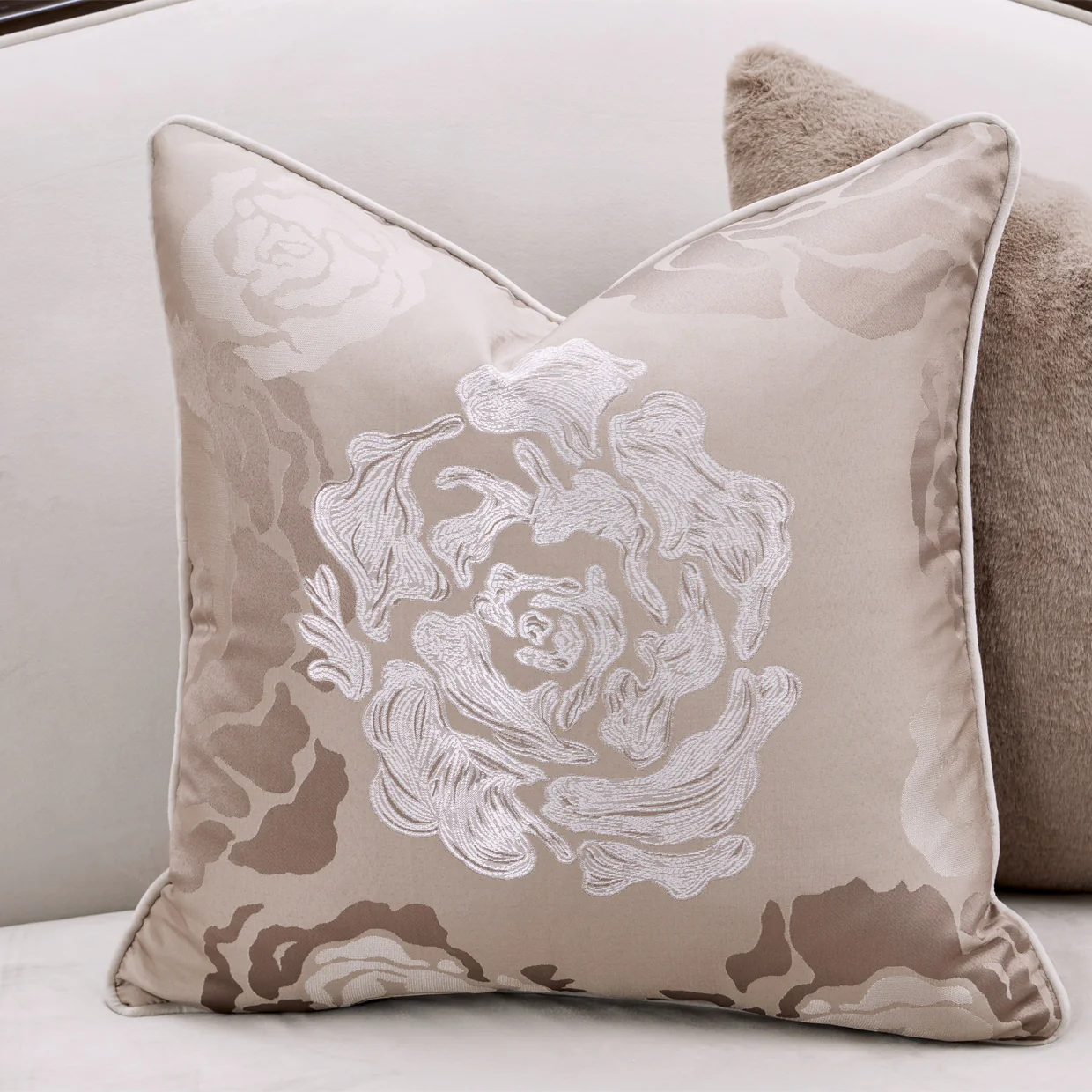 Michael Amini Camellia Field Caramel Asymmetrical Sofa Cornsilk Caramel - Image 9