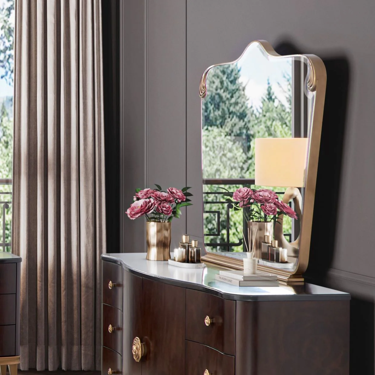 Michael Amini Camellia Field Caramel Dresser Mirror - Image 9