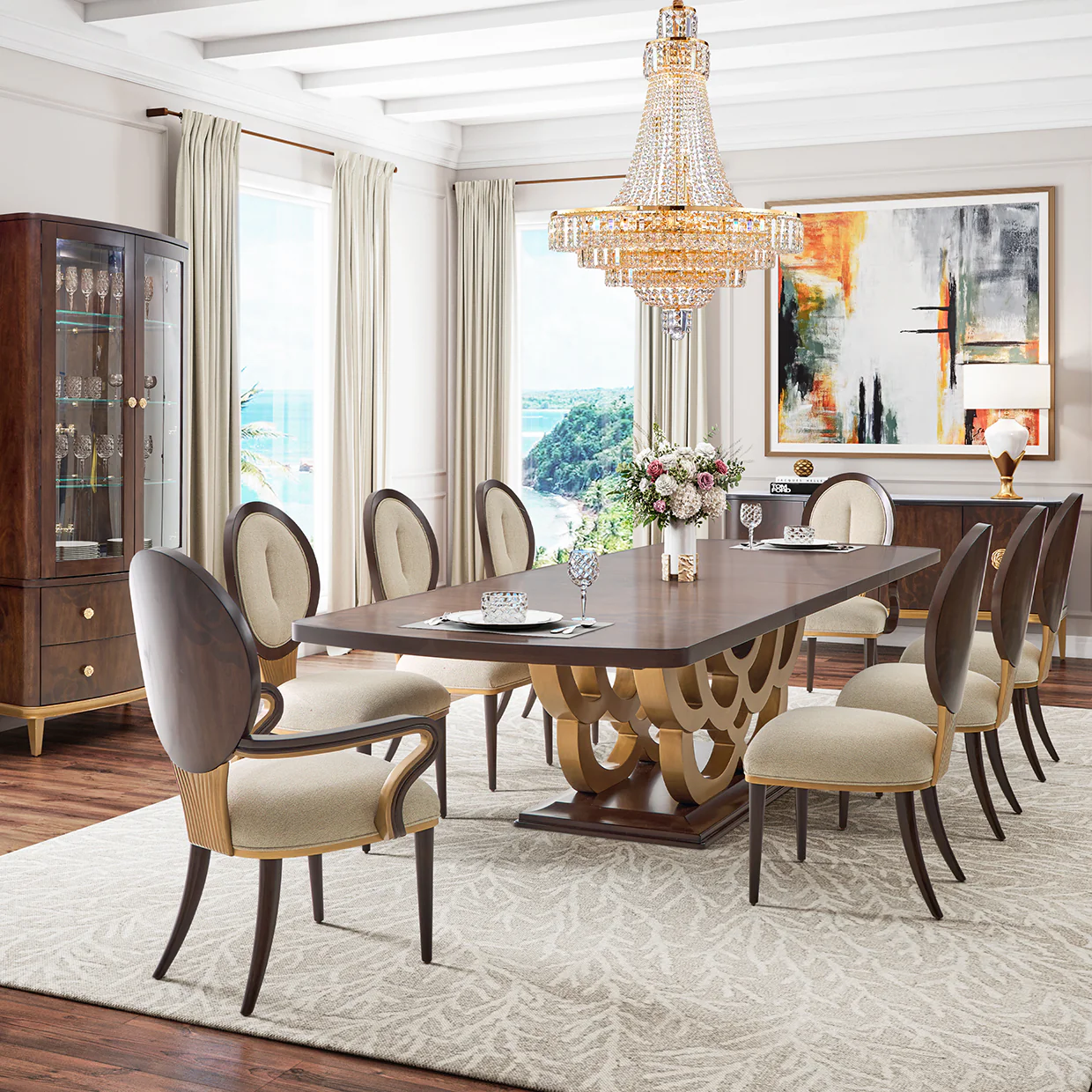 Michael Amini Camellia Field Caramel Pedestal Dining Table - Image 9