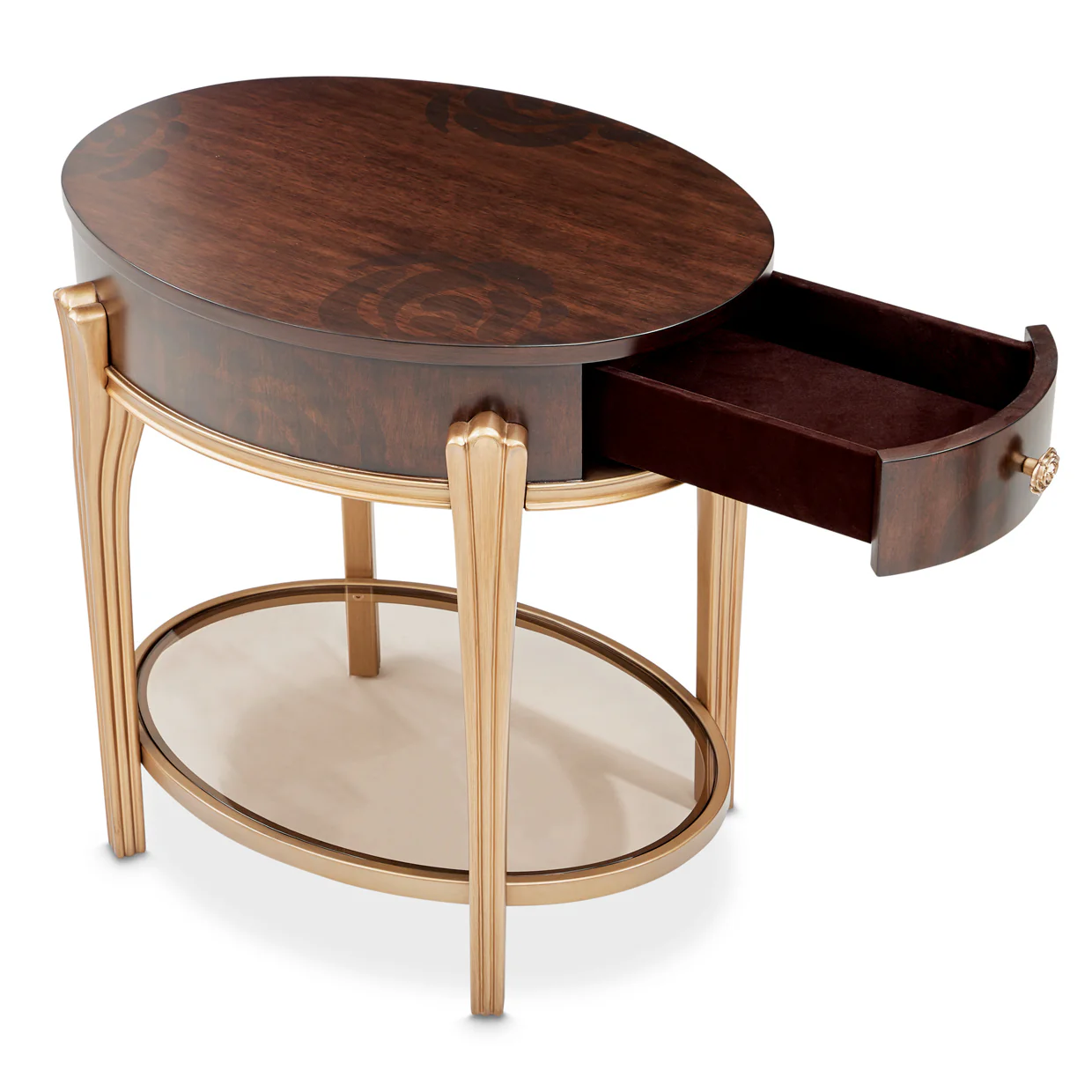 Michael Amini Camellia Field Caramel Round End Table w Drawer - Image 11