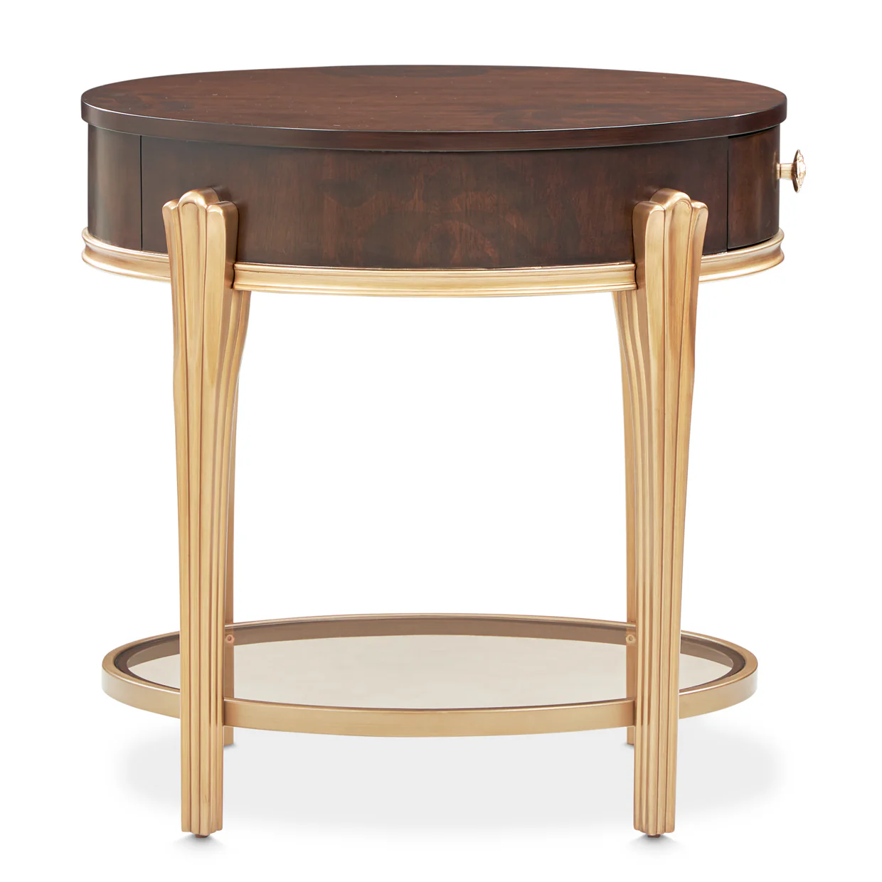Michael Amini Camellia Field Caramel Round End Table w Drawer - Image 14