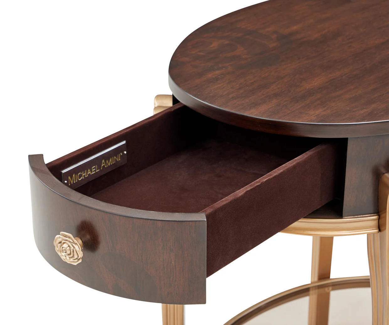 Michael Amini Camellia Field Caramel Round End Table w Drawer - Image 9