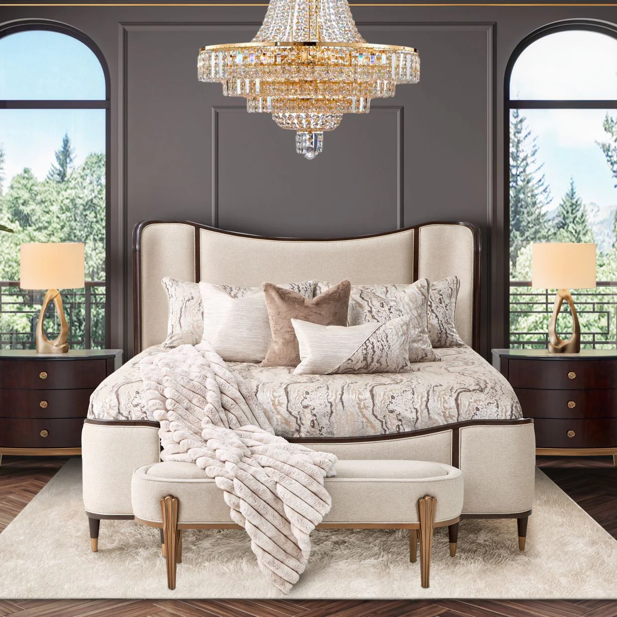 Michael Amini Camellia Field Caramel Upholstered Bed - Image 6