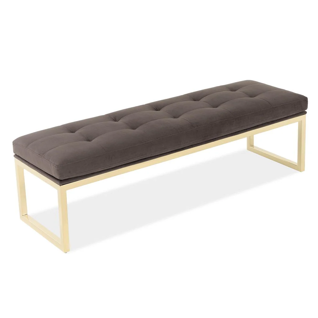 Michael Amini Dahlia Velvet Accent Bench - Chocolate/Gold - Image 2