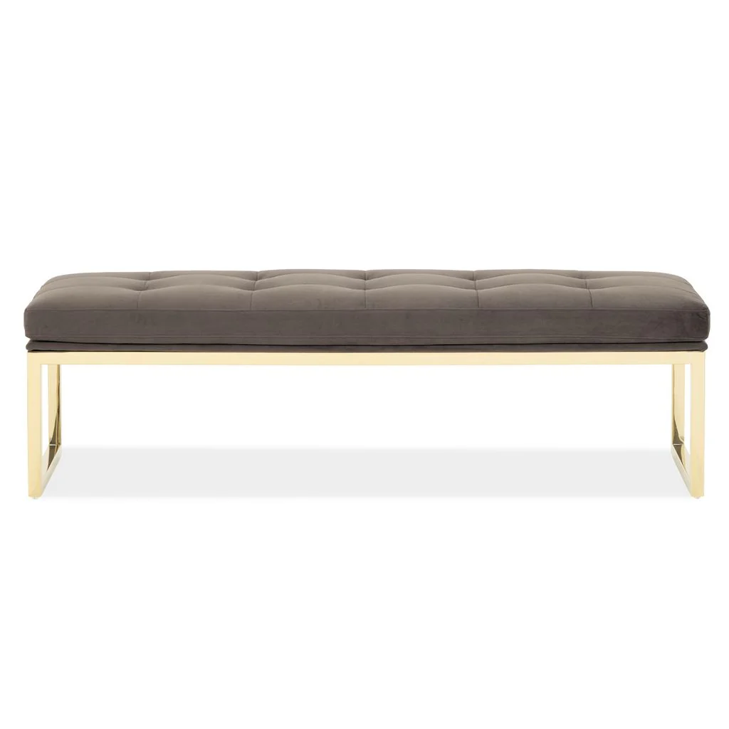 Michael Amini Dahlia Velvet Accent Bench - Chocolate/Gold - Image 3