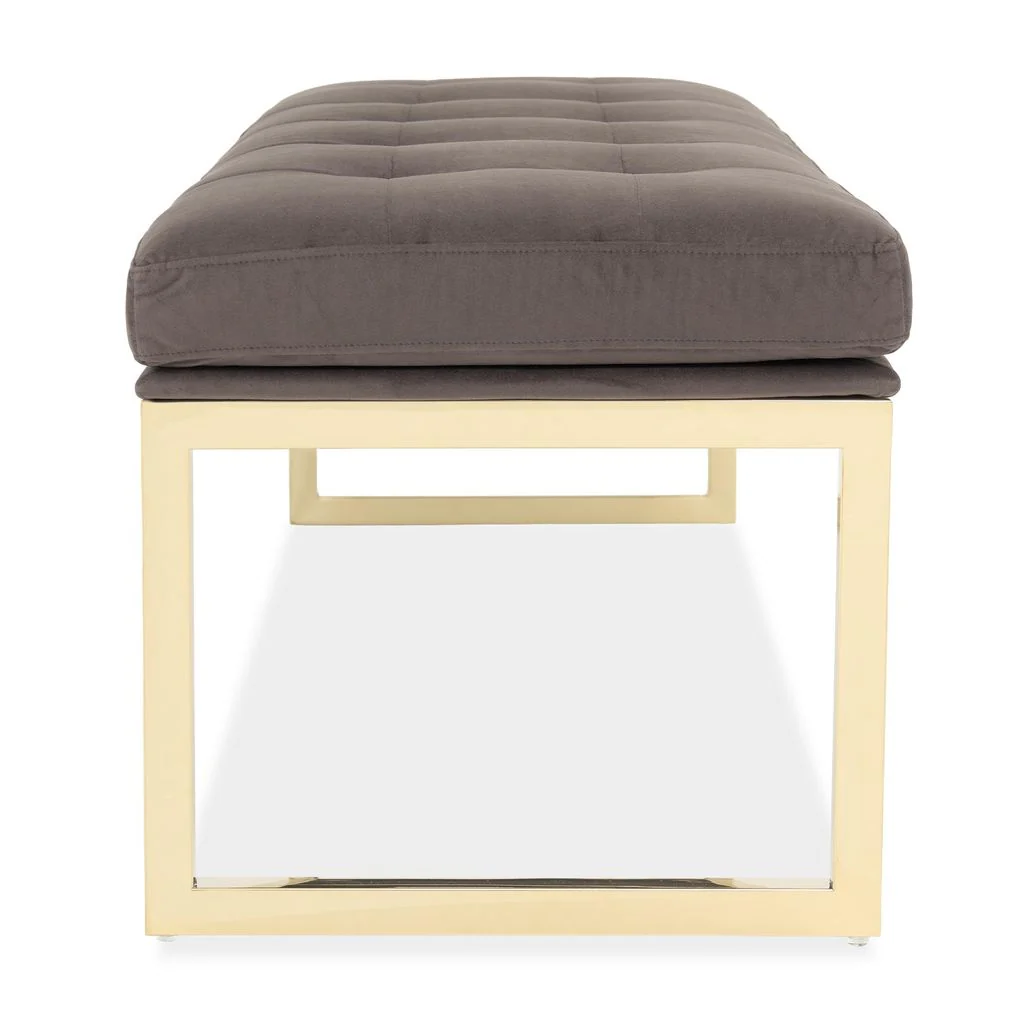 Michael Amini Dahlia Velvet Accent Bench - Chocolate/Gold - Image 4