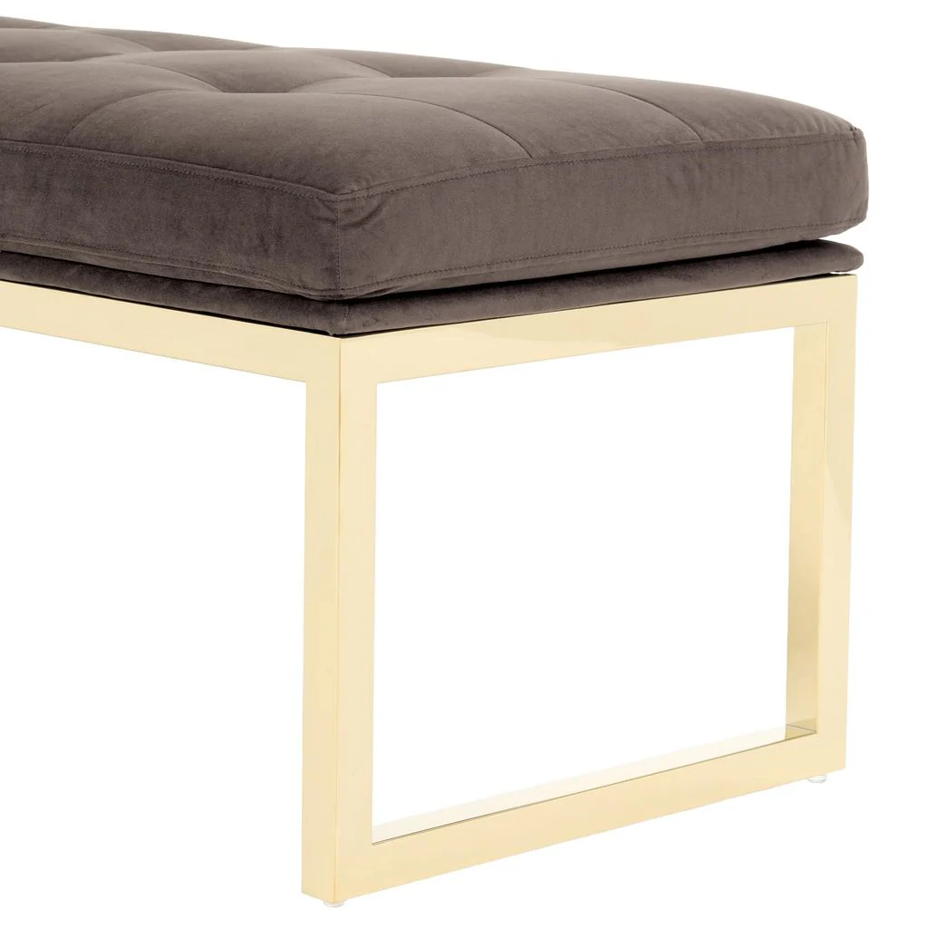Michael Amini Dahlia Velvet Accent Bench - Chocolate/Gold - Image 5