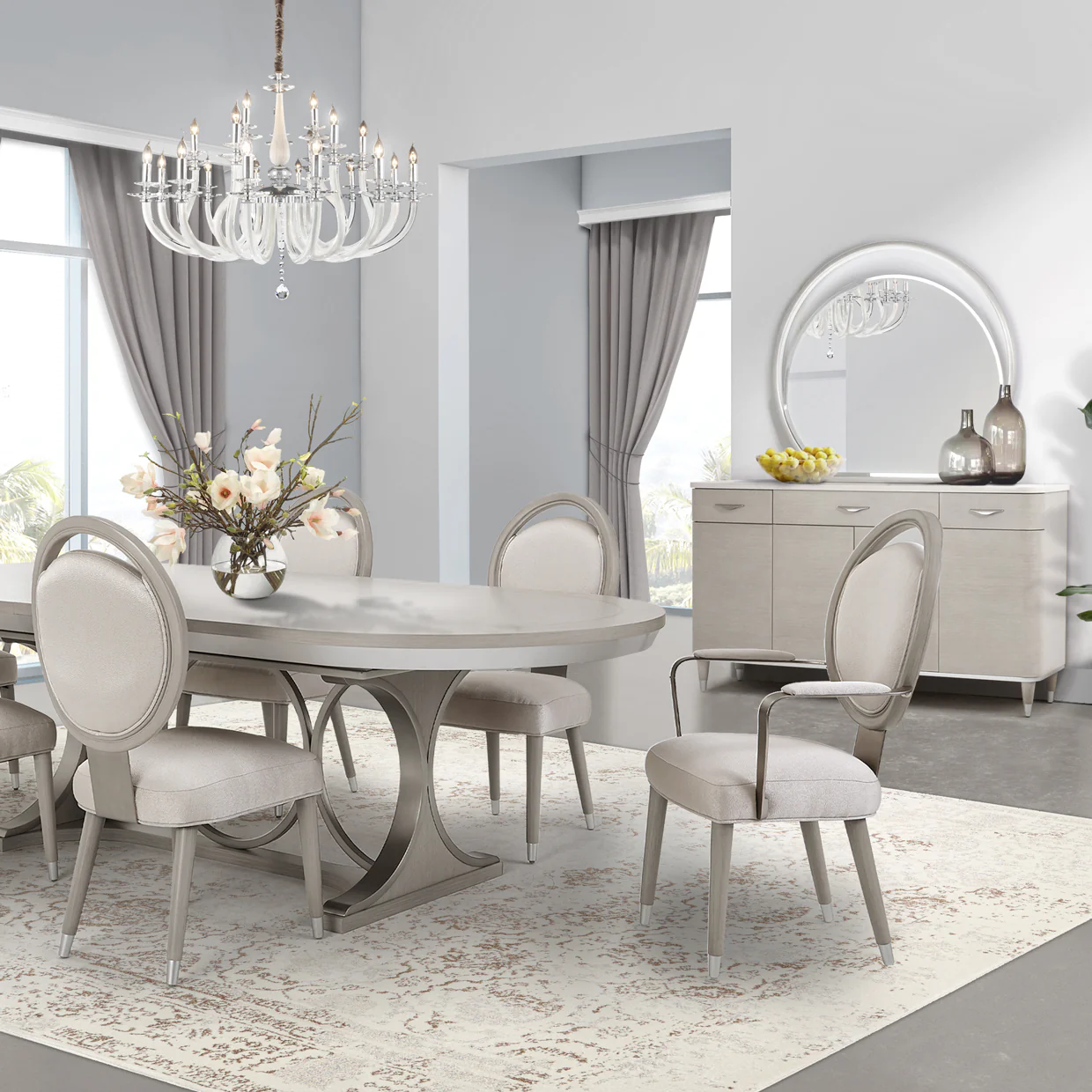 Michael Amini Eclipse Oval Dining Table Moonlight - Image 14