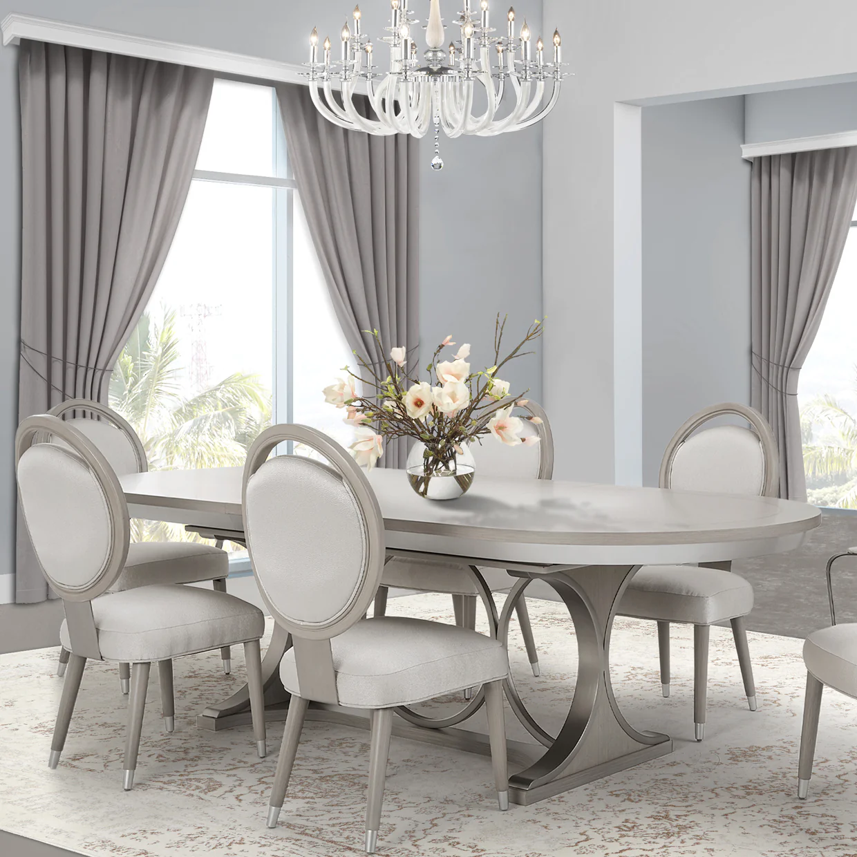 Michael Amini Eclipse Oval Dining Table Moonlight - Image 2