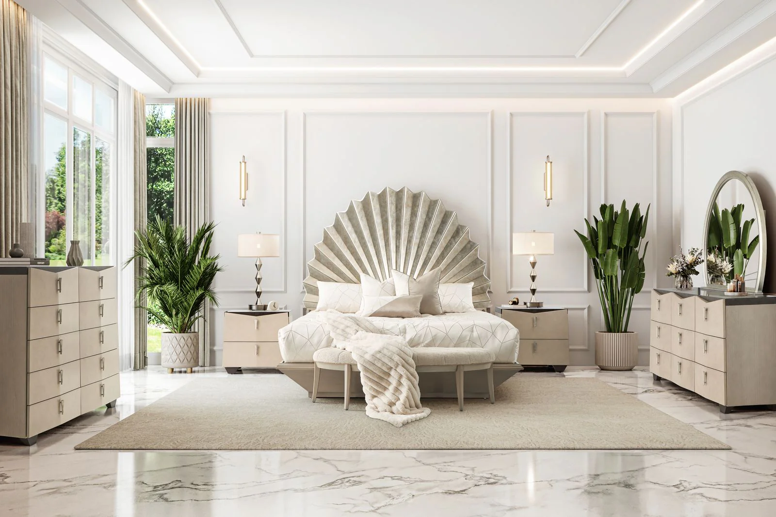Michael Amini Fantosini King Fan Bed - Silver Leaf - Image 15