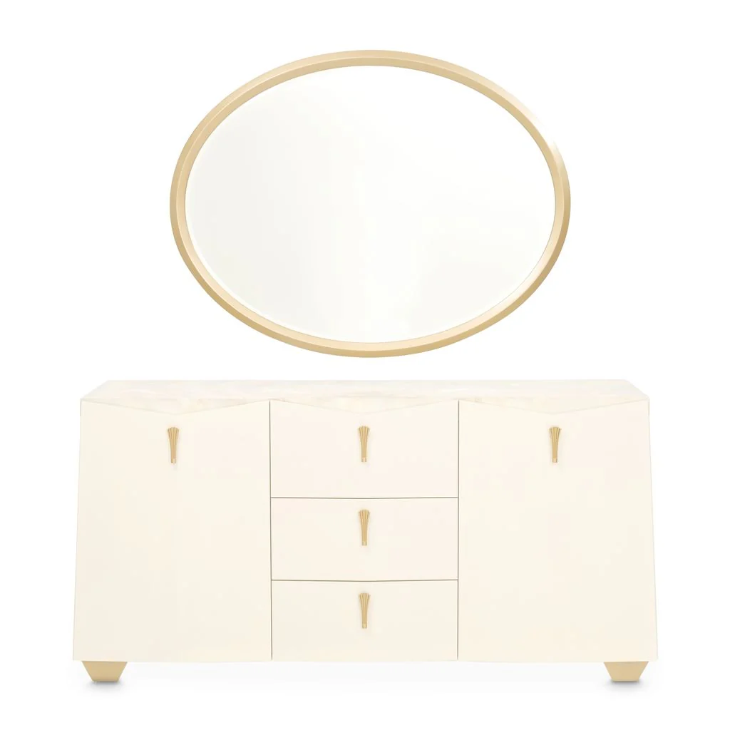 Michael Amini Fantosini Sideboard with Mirror - Creamy Pearl - Image 2