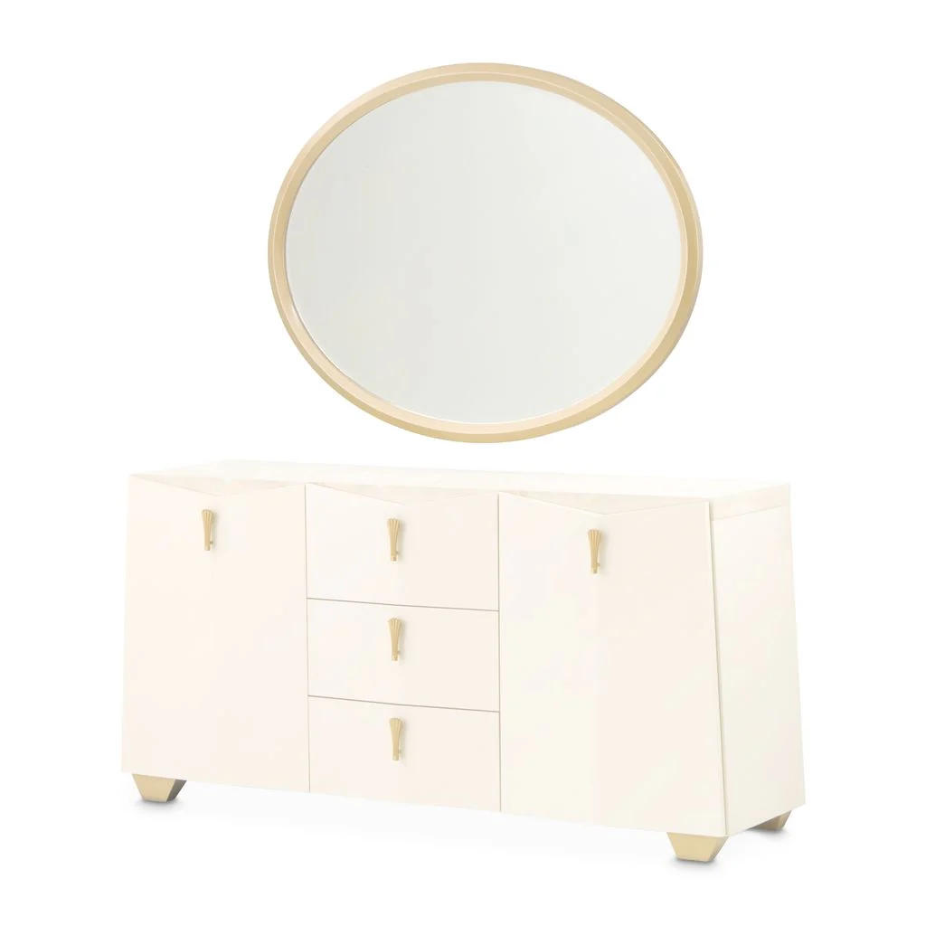 Michael Amini Fantosini Sideboard with Mirror - Creamy Pearl - Image 3