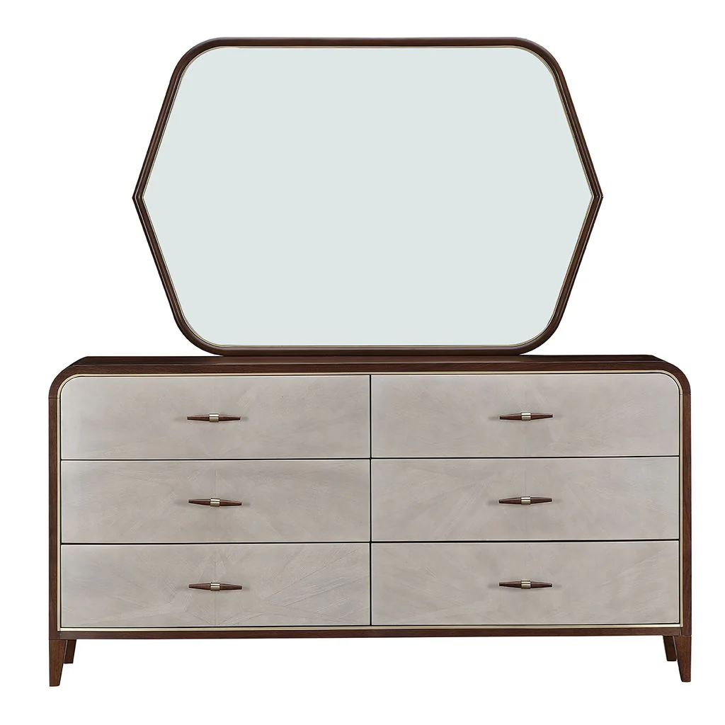 Michael Amini Houston Dresser with Mirror - Walnut - Image 2